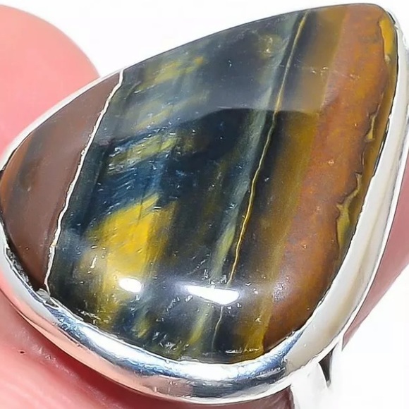 Unique Multi tone Tigers Eye gemstone Ring size 8 - Picture 2 of 2